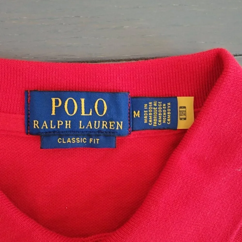 Polo Ralph Lauren Men's Red Multi Logo Classic Fit Pique Polo Shirt Size M